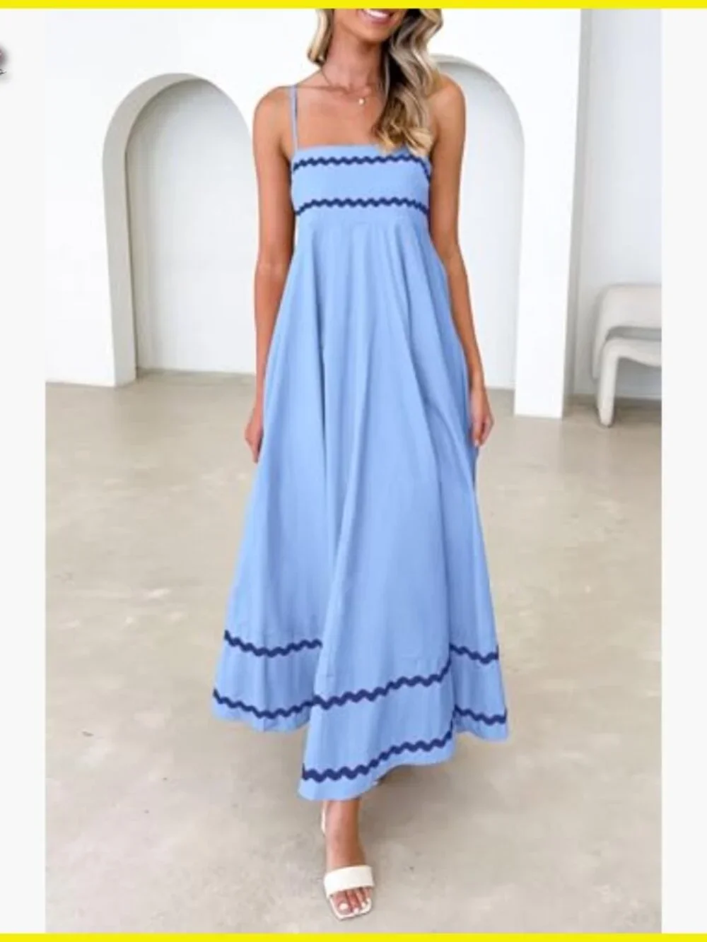 Flowy Maxi Dress Boho Chic Spaghetti Strap Ruffle Casual Beach Vacation - Picture 5 of 7